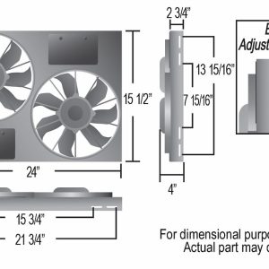 Derale Cooling Fan, Electric, 3750 Cubic Feet Per Minute, Dual 11 Inch Diameter Fan/ 24 Inch Width X 15-1/2 Inch Height X 4-1/2 Inch Depth – 16831