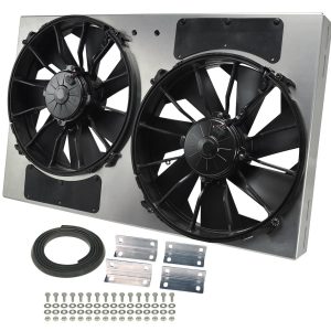 Derale Cooling Fan, Electric, 4000 Cubic Feet Per Minute, Dual 12 Inch Diameter Fan/ 26-3/8 Inch Width X 16 Inch Height X 4 Inch Depth, Puller – 16836