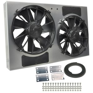 Derale Cooling Fan, Electric, 4000 Cubic Feet Per Minute, Dual 12 Inch Diameter Fan/ 28-1/4 Inch Width X 17 Inch Height X 4 Inch Depth, Puller – 16838