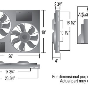 Derale Cooling Fan, Electric, 4000 Cubic Feet Per Minute, Dual 12 Inch Diameter Fan/ 26 Inch Width X 18 Inch Height X 4 Inch Depth, Puller – 16842