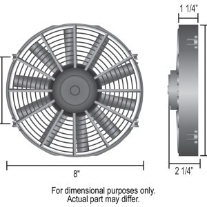 Derale Cooling Fan, Dyno-Cool, Electric, 350 Cubic Feet Per Minute, 8 Inch Diameter Fan/ 8-1/8 Inch Width X 8 Inch Height X 2-1/4 Inch Depth – 16908