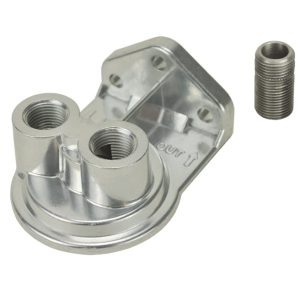 Derale Oil Filter Relocation Bracket, Single Filter, 1/2 Inch NPT Inlet/ Outlet, Top Dual Port – 25708