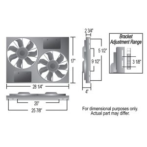 Derale Cooling Fan, Electric, 4000 Cubic Feet Per Minute, Dual 12 Inch Diameter Fan/ 28-1/4 Inch Width X 17 Inch Height X 4 Inch Depth, Puller – 66838