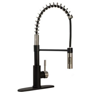 Dura Faucet Faucet, Used for Kitchen, Single Piece, Streamline Coil Spring Pull-Down Handle, Matte Black/ Satin Nickel – DF-MK504SLK-MBSN