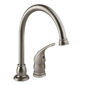Dura Faucet Faucet, Designer Series, Used for Kitchen, Two Piece Deck Mount, 11 Inch Pedestal Gooseneck Designer Spout – DF-NMK301-SN