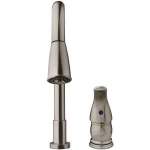 Dura Faucet Faucet, Used for Kitchen, Two Piece Deck Mount, 15 Inch Pedestal Pull Down Spout, Single Lever Handle – DF-NMK503-SN