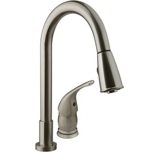 Dura Faucet Faucet, Used for Kitchen, Two Piece Deck Mount, 15 Inch Pedestal Pull Down Spout, Single Lever Handle – DF-NMK503-SN