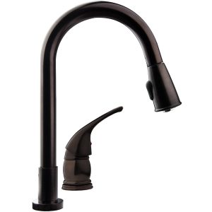 Dura Faucet Faucet, Used for Kitchen, Two Piece Deck Mount, 15 Inch Pedestal Pull Down Spout, Single Lever Handle – DF-NMK503-VB
