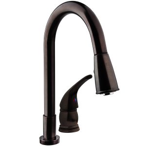Dura Faucet Faucet, Used for Kitchen, Two Piece Deck Mount, 15 Inch Pedestal Pull Down Spout, Single Lever Handle – DF-NMK503-VB