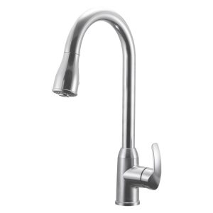 Dura Faucet Faucet, Used for Kitchen, 15 Inch Gooseneck Spout, Single Lever Pull-Down Handle, Brushed Satin Nickel Plated – DF-NMK508-SN