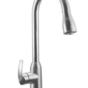 Dura Faucet Faucet, Used for Kitchen, 15 Inch Gooseneck Spout, Single Lever Pull-Down Handle, Brushed Satin Nickel Plated – DF-NMK508-SN
