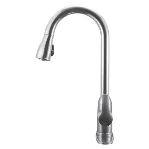 Dura Faucet Faucet, Used for Kitchen, 15 Inch Gooseneck Spout, Single Lever Pull-Down Handle, Brushed Satin Nickel Plated – DF-NMK508-SN