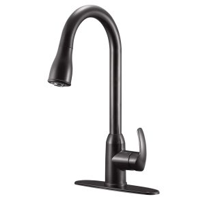 Dura Faucet Faucet, Used for Kitchen, 15 Inch Gooseneck Spout, Single Lever Pull-Down Handle, Venetian Bronze, 1-5/8 Inch Mounting Hole – DF-NMK508-VB