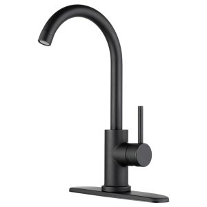 Dura Faucet Faucet, Used for Kitchen, Streamline Gooseneck, Matte Black, With Deck Plate – DF-NMK531-MB