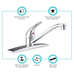 Dura Faucet Faucet, Used for Kitchen, Single Piece 8 Inch Deck Mount, D-Spout, Single Lever Handle, Chrome Plated/ Brass – DF-NMK600-CP