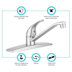 Dura Faucet Faucet, Used for Kitchen, Single Lever, Satin Nickel, Heavy Duty Metal Construction, Stainless Steel Ball Valve – DF-NMK600-SN
