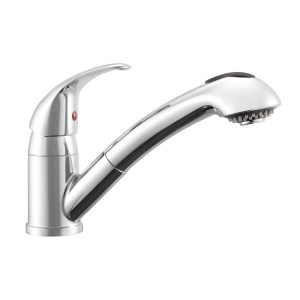 Dura Faucet Faucet, Used for Kitchen, Single Piece Deck Mount, Pull-Out Spout, Single Lever Handle, Chrome Plated, 1 Hole Application – DF-NMK852-CP