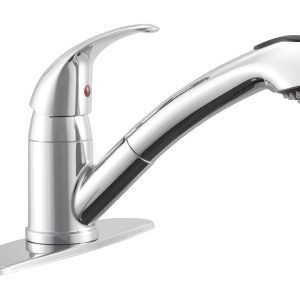 Dura Faucet Faucet, Used for Kitchen, Single Piece Deck Mount, Pull-Out Spout, Single Lever Handle, Chrome Plated, 1 Hole Application – DF-NMK852-CP
