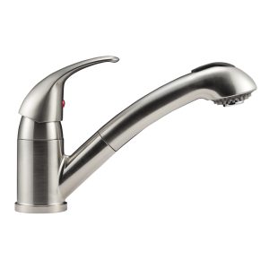 Dura Faucet Faucet, Used for Kitchen, Single Piece Deck Mount, Pull-Out Spout, Single Lever Handle, Nickel Plated, 1 Hole Application – DF-NMK852-SN