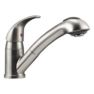 Dura Faucet Faucet, Used for Kitchen, Single Piece Deck Mount, Pull-Out Spout, Single Lever Handle, Nickel Plated, 1 Hole Application – DF-NMK852-SN