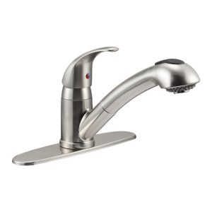 Dura Faucet Faucet, Used for Kitchen, Single Piece Deck Mount, Pull-Out Spout, Single Lever Handle, Nickel Plated, 1 Hole Application – DF-NMK852-SN