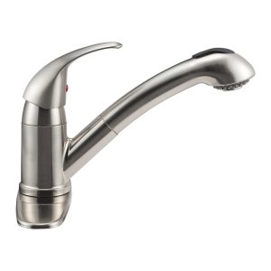 Dura Faucet Faucet, Used for Kitchen, Single Piece Deck Mount, Pull-Out Spout, Single Lever Handle, Nickel Plated, 1 Hole Application – DF-NMK852-SN
