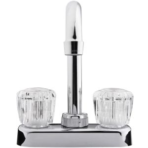 Dura Faucet Faucet, Used for Bar, Single Piece 4 Inch Bar Deck Mount, 6 Inch Hi-Arc Spout, 2 Clear Crystal Acrylic Knob Handle – DF-PB150A-CP