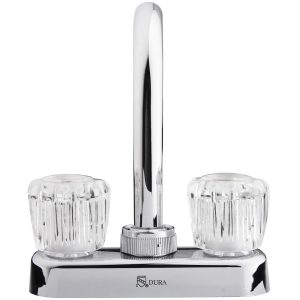 Dura Faucet Faucet, Used for Bar, Single Piece 4 Inch Bar Deck Mount, 6 Inch Hi-Arc Spout, 2 Clear Crystal Acrylic Knob Handle – DF-PB150A-CP