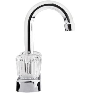 Dura Faucet Faucet, Used for Bar, Single Piece 4 Inch Bar Deck Mount, 6 Inch Hi-Arc Spout, 2 Clear Crystal Acrylic Knob Handle – DF-PB150A-CP