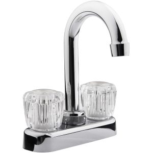 Dura Faucet Faucet, Used for Bar, Single Piece 4 Inch Bar Deck Mount, 6 Inch Hi-Arc Spout, 2 Clear Crystal Acrylic Knob Handle – DF-PB150A-CP