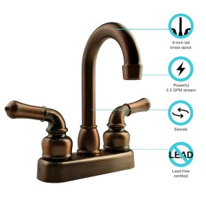 Dura Faucet Faucet, Classical Series, Used for Bar, Single Piece 4 Inch Bar Deck Mount, 6 Inch Hi-Arc Spout, 2 Teapot Classical Handle – DF-PB150C-ORB