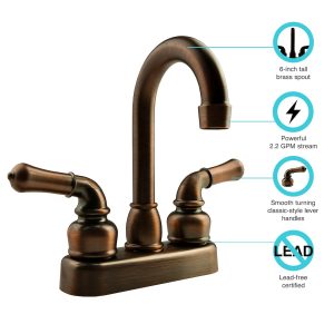 Dura Faucet Faucet, Classical Series, Used for Bar, Single Piece 4 Inch Bar Deck Mount, 6 Inch Hi-Arc Spout, 2 Teapot Classical Handle – DF-PB150C-ORB