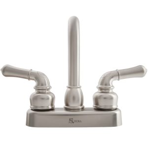 Dura Faucet Faucet, Classical Series, Used for Bar, Single Piece 4 Inch Bar Deck Mount, 6 Inch Hi-Arc Spout, 2 Teapot Classical Handle – DF-PB150C-SN