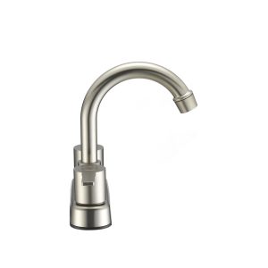 Dura Faucet Faucet, Used for Bar, Single Piece Deck Mount, Mid Arc Spout, Lever Type/ 2 Handle, Satin Nickle/ Brass – DF-PB155M-SN