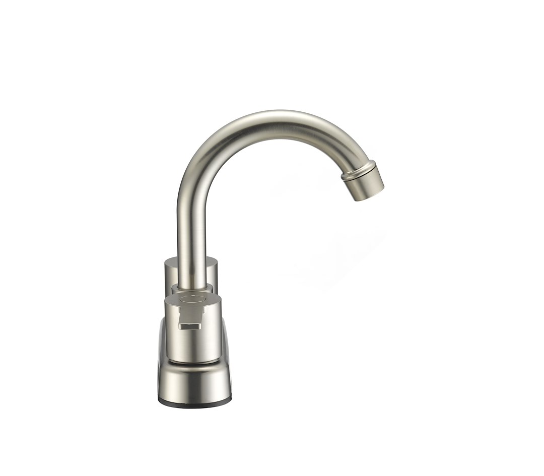 Dura Faucet Faucet, Used for Bar, Single Piece Deck Mount, Mid Arc Spout, Lever Type/ 2 Handle, Satin Nickle/ Brass – DF-PB155M-SN