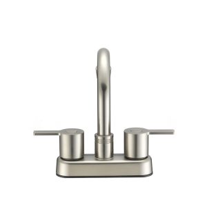Dura Faucet Faucet, Used for Bar, Single Piece Deck Mount, Mid Arc Spout, Lever Type/ 2 Handle, Satin Nickle/ Brass – DF-PB155M-SN