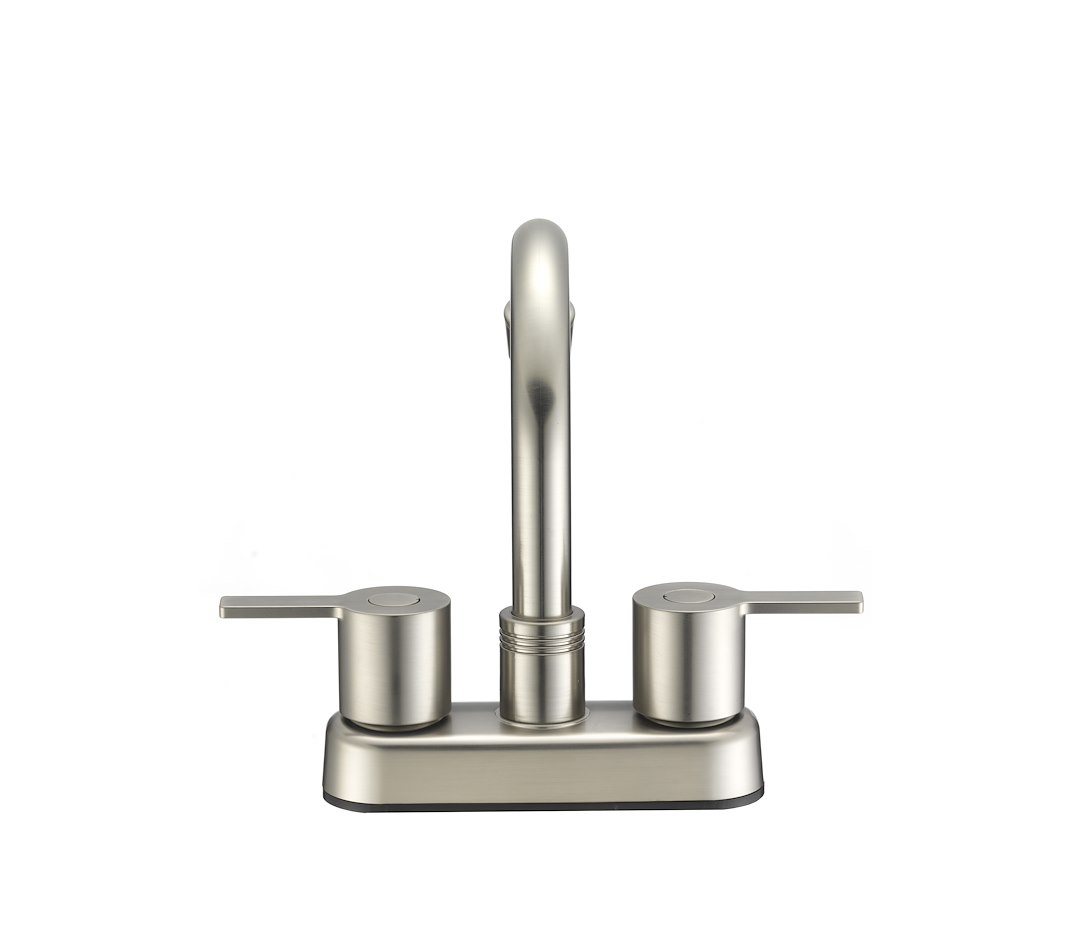 Dura Faucet Faucet, Used for Bar, Single Piece Deck Mount, Mid Arc Spout, Lever Type/ 2 Handle, Satin Nickle/ Brass – DF-PB155M-SN