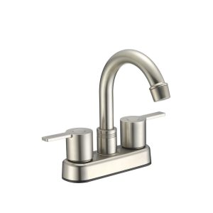 Dura Faucet Faucet, Used for Bar, Single Piece Deck Mount, Mid Arc Spout, Lever Type/ 2 Handle, Satin Nickle/ Brass – DF-PB155M-SN