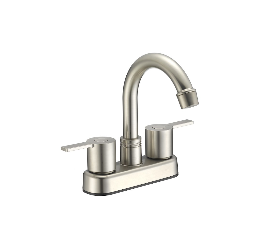 Dura Faucet Faucet, Used for Bar, Single Piece Deck Mount, Mid Arc Spout, Lever Type/ 2 Handle, Satin Nickle/ Brass – DF-PB155M-SN