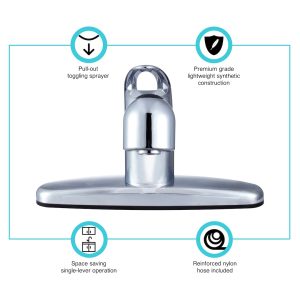 Dura Faucet Faucet, Used for Kitchen, Single Piece 8 Inch Deck Mount, Pull-Out Spout, Single Loop Lever Handle, Chrome Plated/ Plastic – DF-PK100-CP