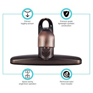 Dura Faucet Faucet, Used for Kitchen, Single Piece 8 Inch Deck Mount, Pull-Out Spout, Single Loop Lever Handle – DF-PK100-ORB
