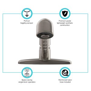 Dura Faucet Faucet, Used for Kitchen, Single Piece 8 Inch Deck Mount, Pull-Out Spout, Single Loop Lever Handle – DF-PK100-SN