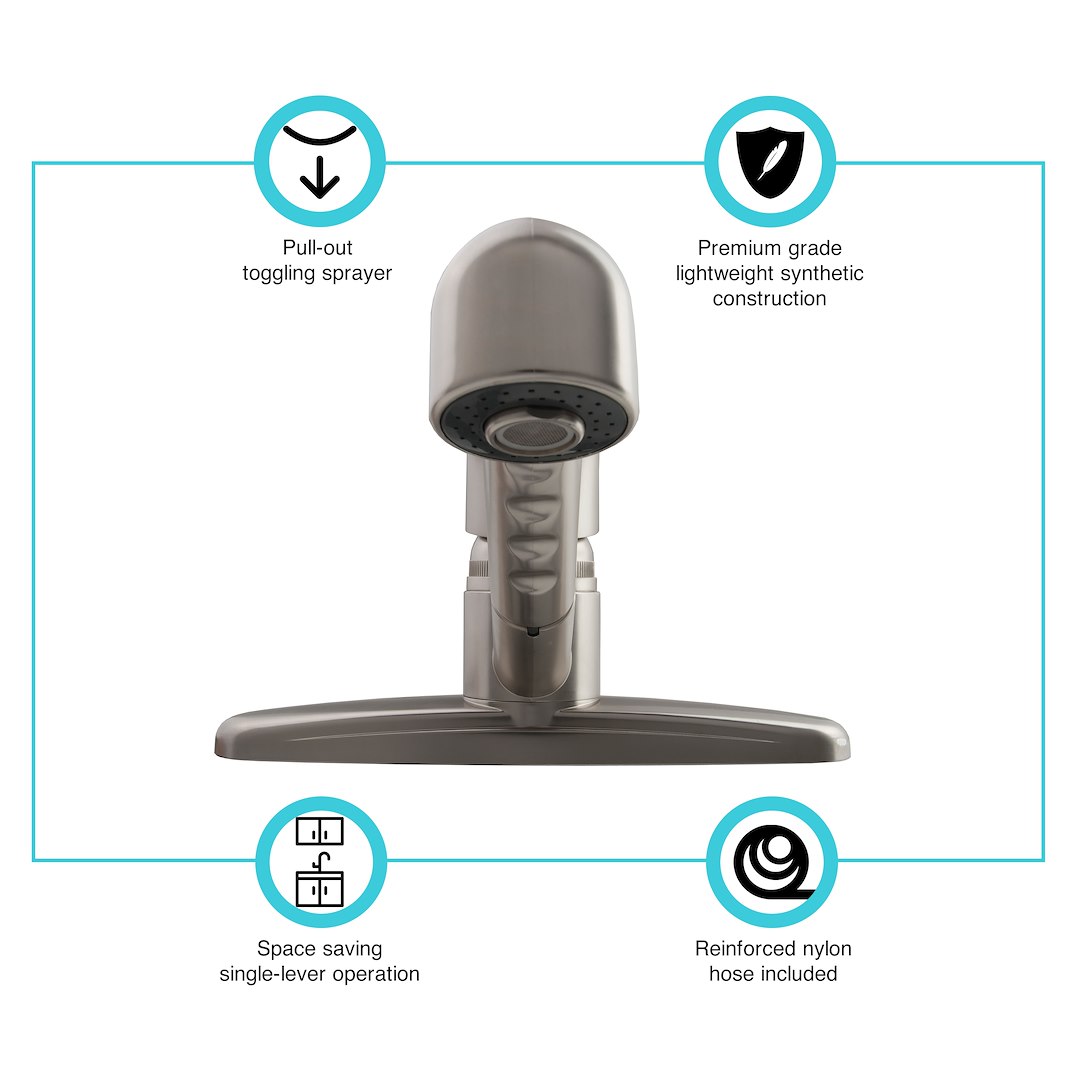 Dura Faucet Faucet, Used for Kitchen, Single Piece 8 Inch Deck Mount, Pull-Out Spout, Single Loop Lever Handle – DF-PK100-SN