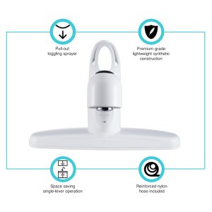 Dura Faucet Faucet, Used for Kitchen, Single Piece 8 Inch Deck Mount, Pull-Out Spout, Single Loop Lever Handle, White/ Plastic – DF-PK100-WT