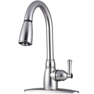 Dura Faucet Faucet, Used for Kitchen, Single Piece 8 Inch Deck Mount, 15 Inch Pull Down Spout, Single Lever Handle – DF-PK160-SN