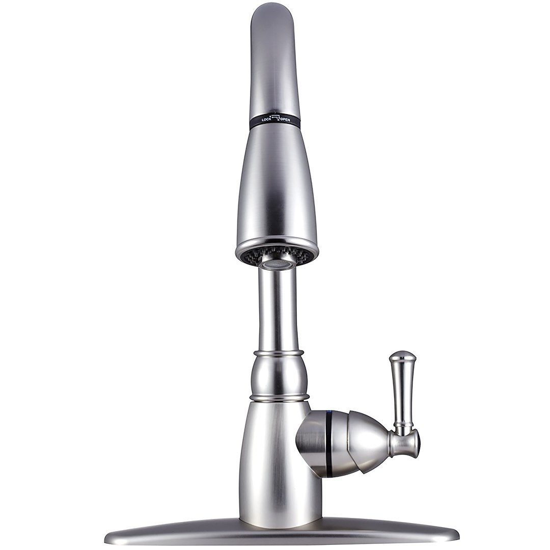 Dura Faucet Faucet, Used for Kitchen, Single Piece 8 Inch Deck Mount, 15 Inch Pull Down Spout, Single Lever Handle – DF-PK160-SN