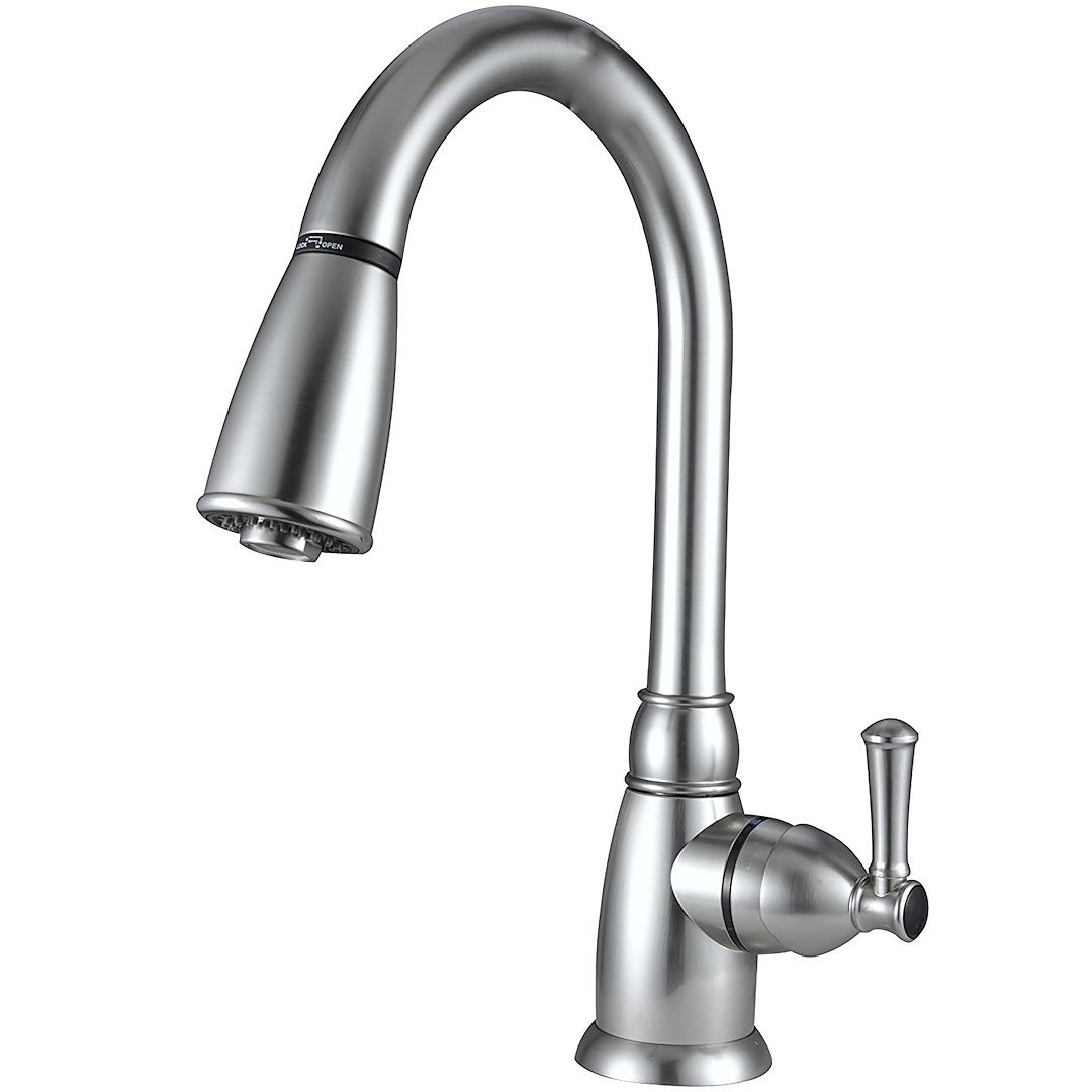 Dura Faucet Faucet, Used for Kitchen, Single Piece 8 Inch Deck Mount, 15 Inch Pull Down Spout, Single Lever Handle – DF-PK160-SN