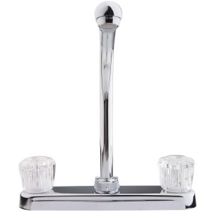Dura Faucet Faucet, Used for Kitchen, Single Piece 8 Inch Deck Mount, 10 Inch Hi-Rise Spout, 2 Clear Crystal Acrylic Knob Handle – DF-PK210A-CP