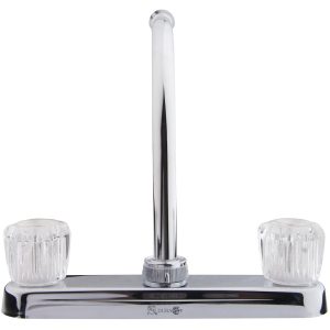Dura Faucet Faucet, Used for Kitchen, Single Piece 8 Inch Deck Mount, 10 Inch Hi-Rise Spout, 2 Clear Crystal Acrylic Knob Handle – DF-PK210A-CP