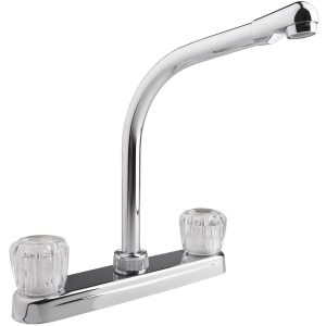 Dura Faucet Faucet, Used for Kitchen, Single Piece 8 Inch Deck Mount, 10 Inch Hi-Rise Spout, 2 Clear Crystal Acrylic Knob Handle – DF-PK210A-CP